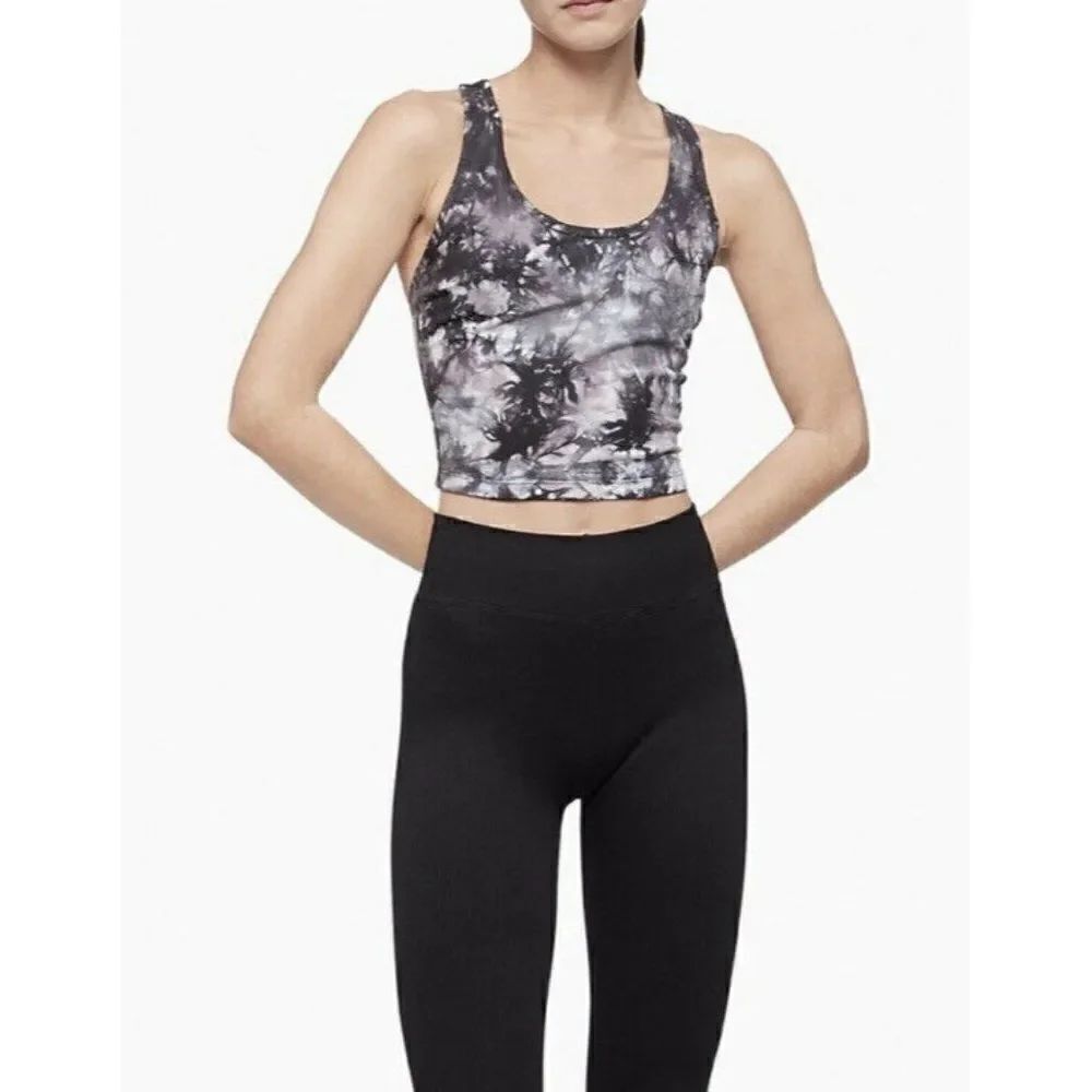 Calvin Klein Performance Oslo Black Tie Dye Racerback Crop Top Women's XS NWT